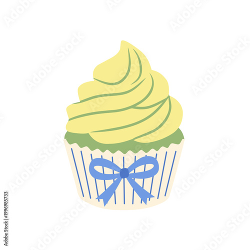 Cute Cupcake Vector Illustration with Blue Bow Design
