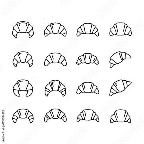 Croissant Icons in a Grid with Clean Outline Style on White Background