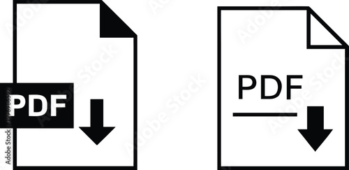 Pdf document icons black stylized for file download and electronic document sharing.