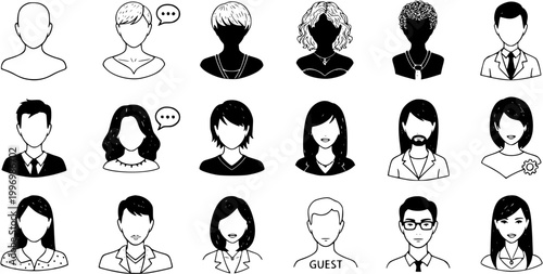 Foto Diverse Hand-Drawn Avatars: Male and Female User Icons for Profiles and Communic