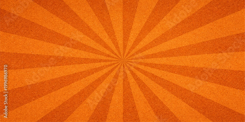 Vintage orange grunge background featuring an abstract sunburst pattern with retro rays and aged paper texture for a classic sunbeam design
