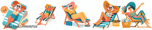 vector of a grandma sunbathing on the beach during summer