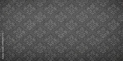 An ornate gray wallpaper, rich in floral detail, perfect for adding an elegant and historical ambiance.