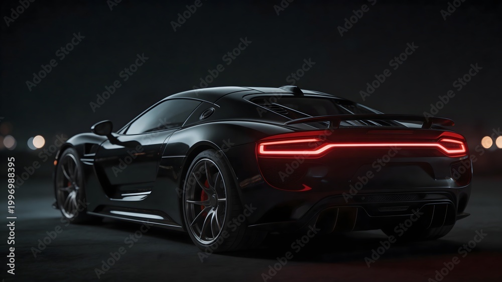 Obraz premium Black sports car with red lights