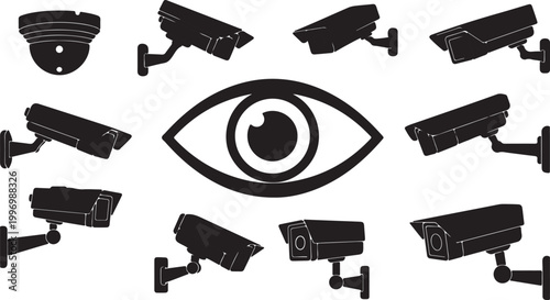 Security Camera or cctv sign, logo, badge, icon, sticker, label, emblem, stamp, symbol, video surveillance