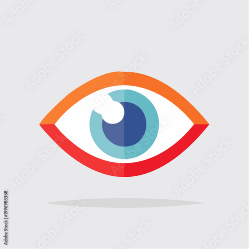 Stylized Eye Icon with Blue Iris and Red and Orange Eyelids