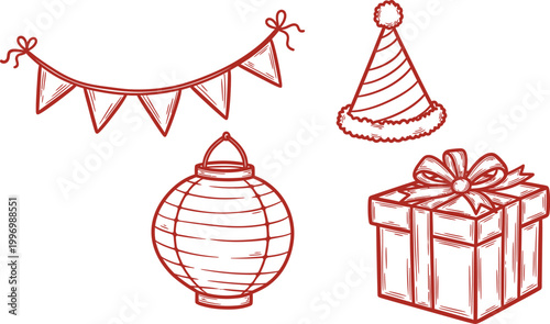 Festive celebration sketch a hand drawn collection of party decorations for joyful occasions and special events