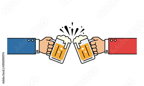 Business hands clinking beer mugs during celebration toast