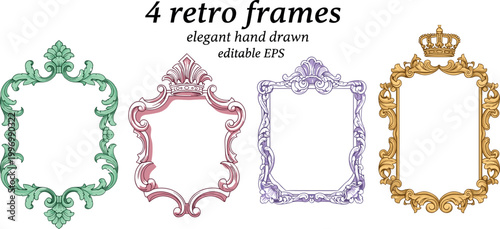 Elegant retro ornamental frames vector set vintage decorative borders royal crown baroque labels classic engraving style frame elements collection