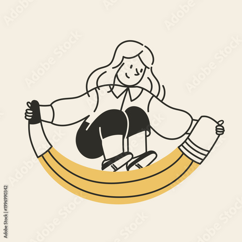 Woman bending a pencil as a metaphor for hard work, pressure, and challenging tasks with a playful mood. Hand drawn minimal vector illustration for deadlines, workload, productivity, presentation
