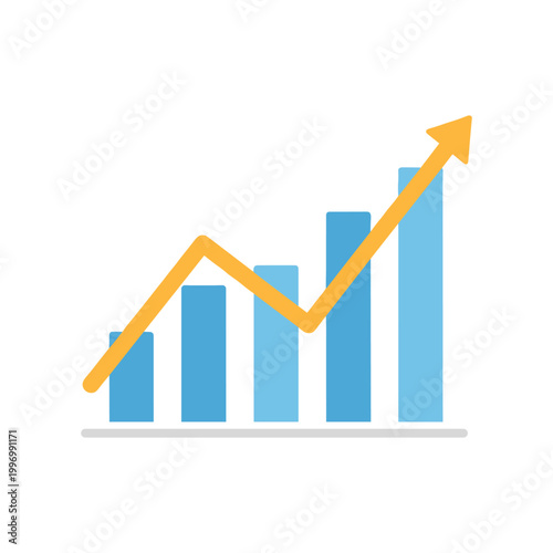 Rising Blue Bar Chart with Upward Yellow Growth Arrow