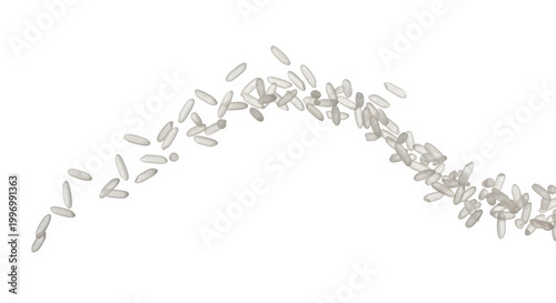 Rice grains are scattered abundantly on a clean transparent surface with Food Grains Rice scattered around