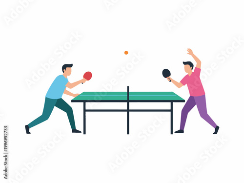 Table tennis match between two men flat vector illustration