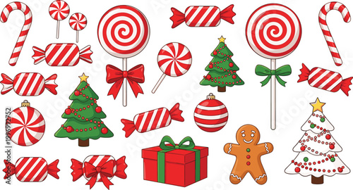 Christmas Candy, Lollipops, Gifts, and Trees for Festive, Holiday, and Winter Designs