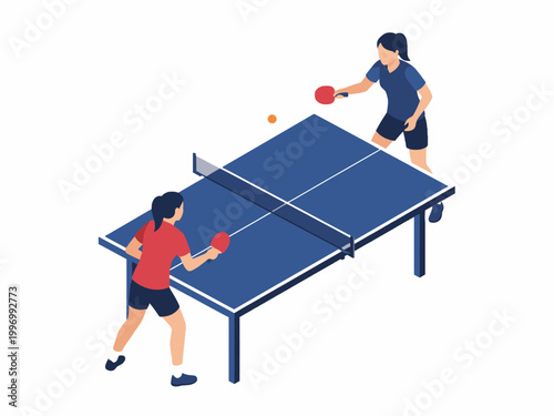 Isometric Table Tennis Match with Two Women Players