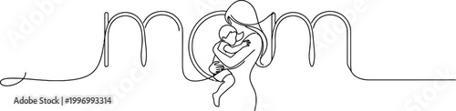 Mom continuous line art with mother and baby silhouette logo

Minimalist one line drawing of mother hugging child for Mothers Day

Elegant motherhood line art for maternal brand and nursery decor