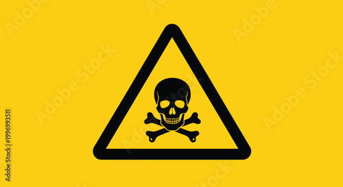 High contrast black and yellow warning sign featuring a skull and crossbones inside a triangle to indicate toxic danger.