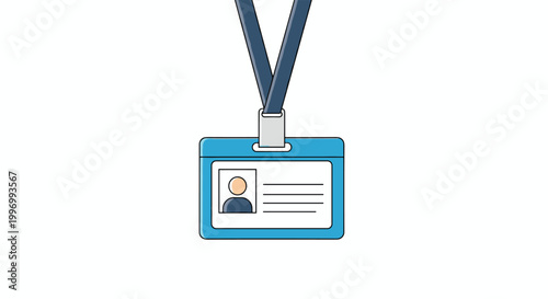 Personal identification card icon featuring an employee photo and information lines suspended from a dark blue lanyard.