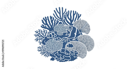 Blue Coral Reef Marine Life Illustration.