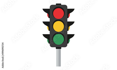 Traffic Light Signal with Red Yellow and Green Lamps on White