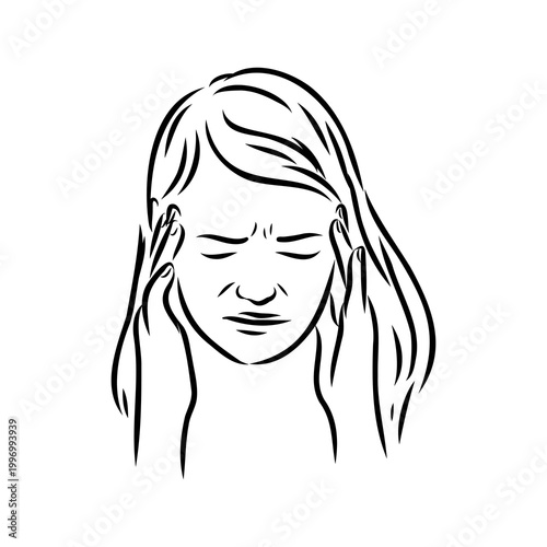 Headache, symptoms of illness, vector sketch