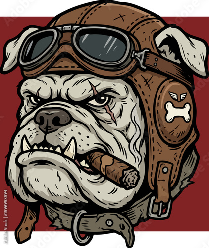 Grumpy Bulldog Pilot Mascot Illustration.
