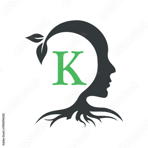 Initial Brain Logo combine with letter K vector template