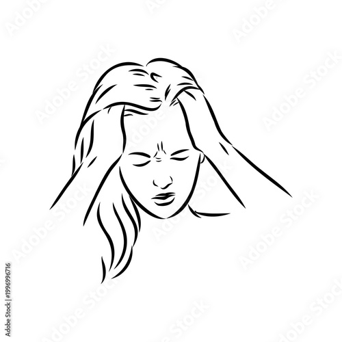 Headache, symptoms of illness, vector sketch