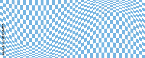 Psychedelic Blue and White Warped Checkerboard Background. Y2K Psychedelic Warped Blue Checkerboard	