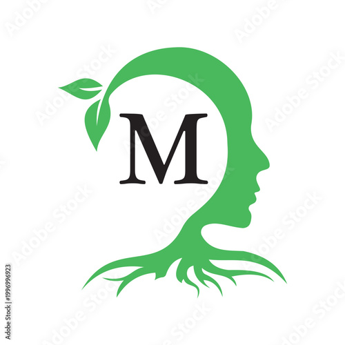 Initial Brain Logo combine with letter M vector template