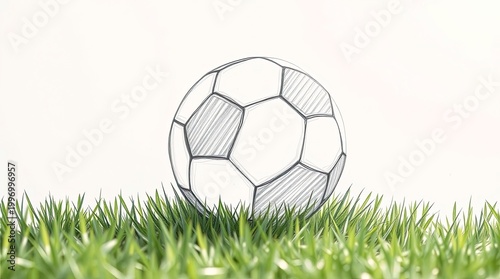 Ethereal Sketch Soccer Ball on Grass with Light Aura, Minimal Spiritual Sports Background