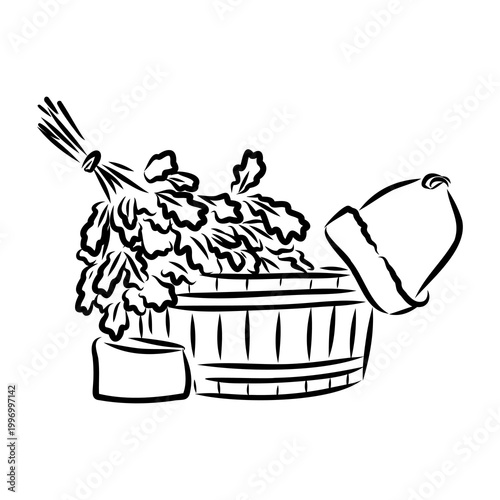 Sauna, Steaming,Bathhouse, vector sketch