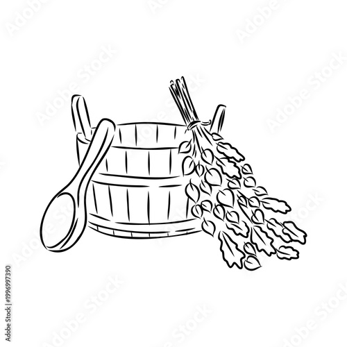 Sauna, Steaming,Bathhouse, vector sketch