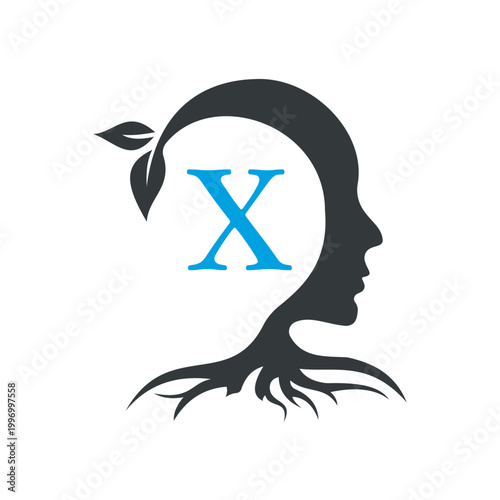 Initial Brain Logo combine with letter X vector template
