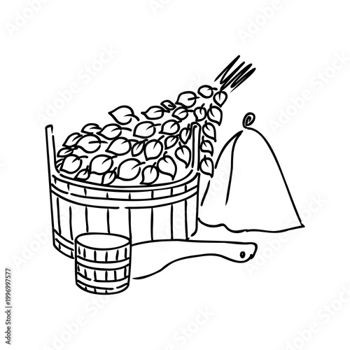 Sauna, Steaming,Bathhouse, vector sketch