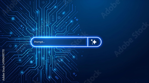 Artificial Intelligence Digital Futuristic Abstract Background with prompt Bar and Glowing Circuitry 
