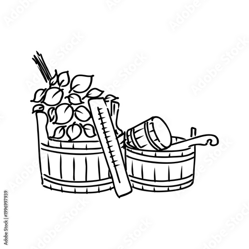 Sauna, Steaming,Bathhouse, vector sketch