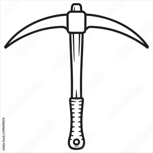 Classic pickaxe tool with wooden handle and metal head