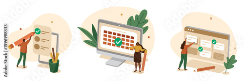 Calendar and task management vector illustration for planning and organization with sticky notes flat design calendar planning organization management schedule appointment illustration