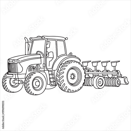 Tractor with mounted seed drill for agricultural planting