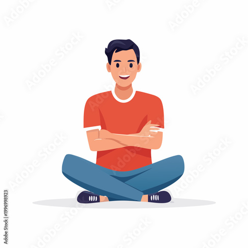 Young Man Sitting Cross-legged with Arms Folded