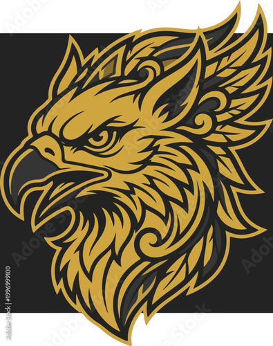 Stylized Golden Griffin Head Mascot Logo Illustration.