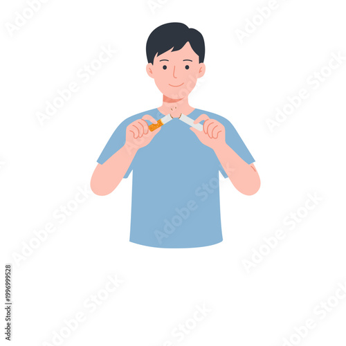 Smoking Cessation Man Breaks Cigarette Stop Smoking