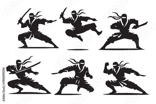 Black vector illustration of a knight silhouette on a horse featuring a jumping sport figure in a clean artistic style for men and people