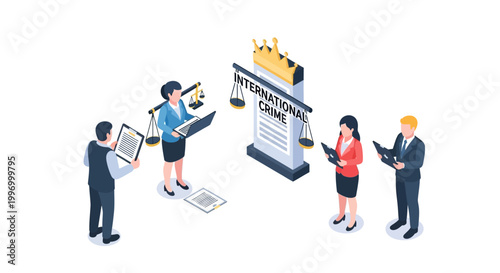 Legal Professionals Analyzing International Crime and Justice System.