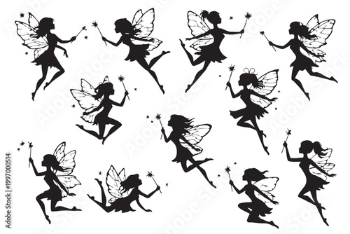 A collection of vector silhouettes featuring a set of dancing girls and people in sport poses like football, gymnastics, and tennis for fitness competition design