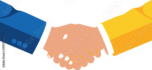 Professional business people engaging in a firm handshake to symbolize a successful agreement, partnership, or deal completion between two parties.