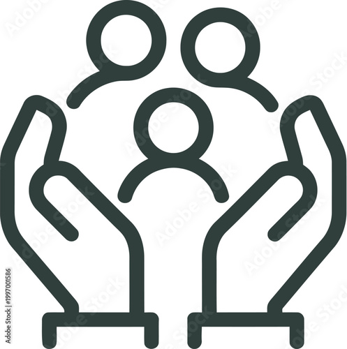 A minimalist icon of people being supported and protected