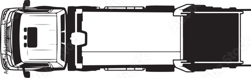 Overhead view, semi-truck, trailer, vector, black and white, transportation, illustration