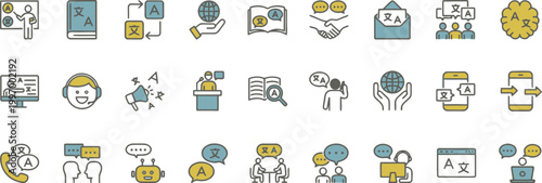 A collection of language icons for communication and translation
